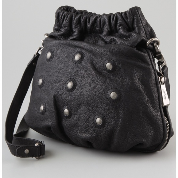 Botkier Black Leather Bucket Shoulder Bag Grommets Crossbody Adjustable - Picture 2 of 15